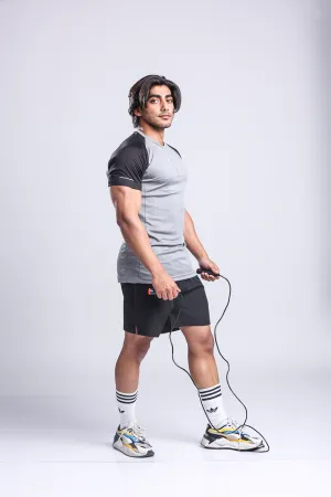 Active Two-tone T-shirt   Shorts set- Grey/Black & Black
