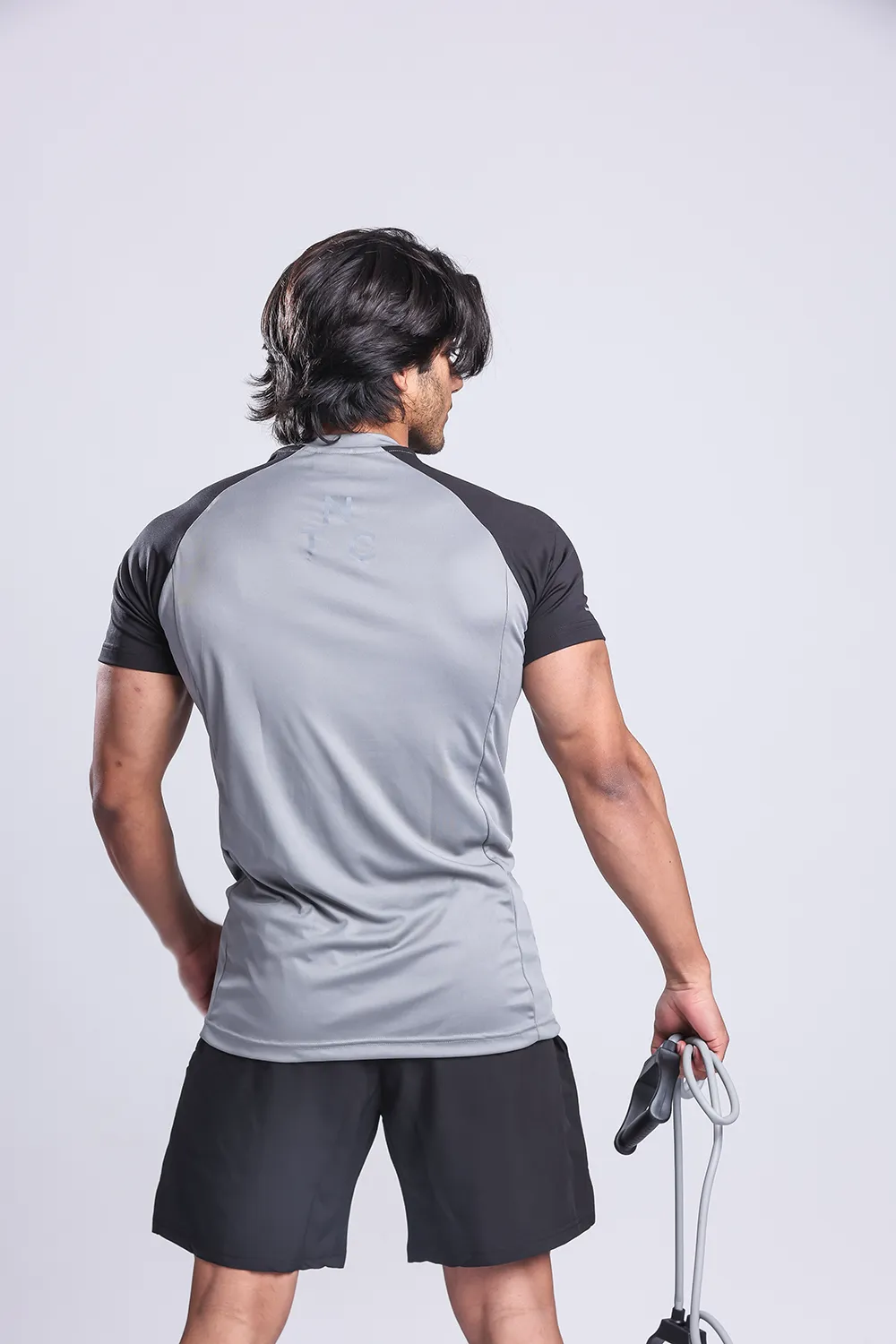 Active Two-tone T-shirt   Shorts set- Grey/Black & Black