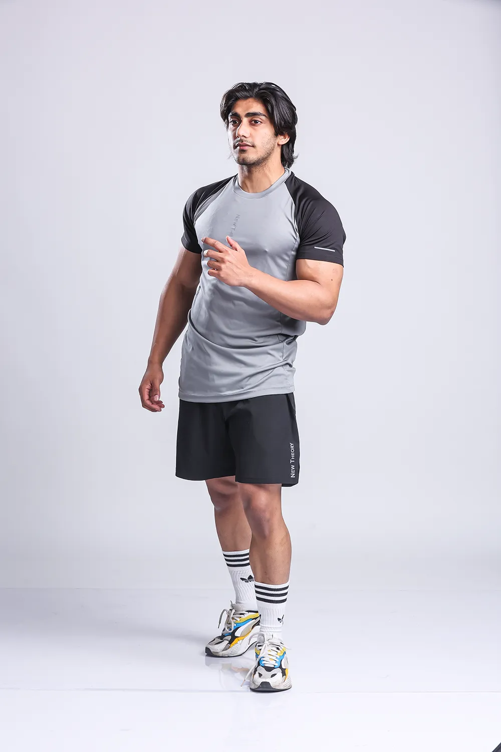 Active Two-tone T-shirt   Shorts set- Grey/Black & Black