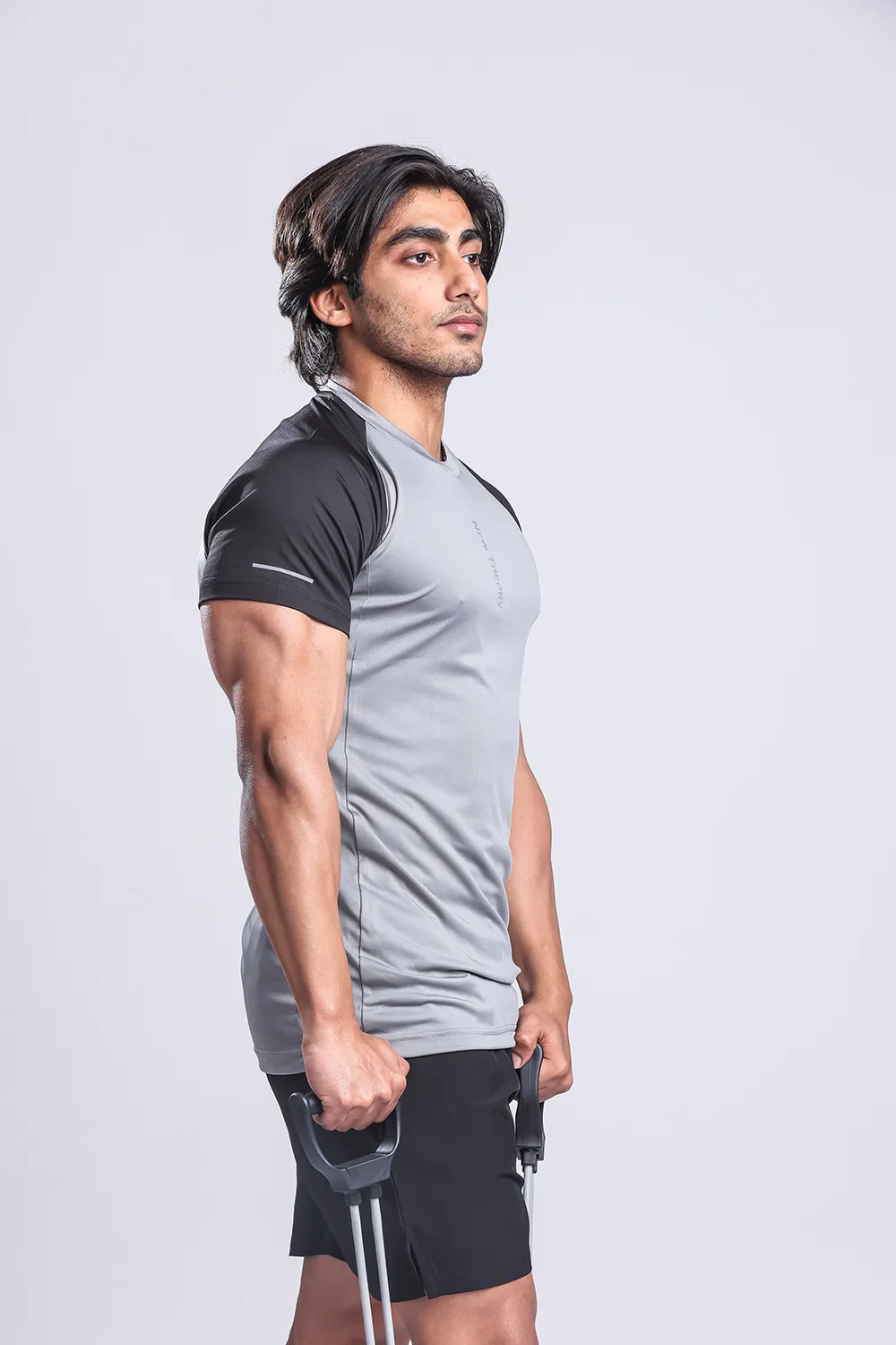 Active Two-tone T-shirt   Shorts set- Grey/Black & Black