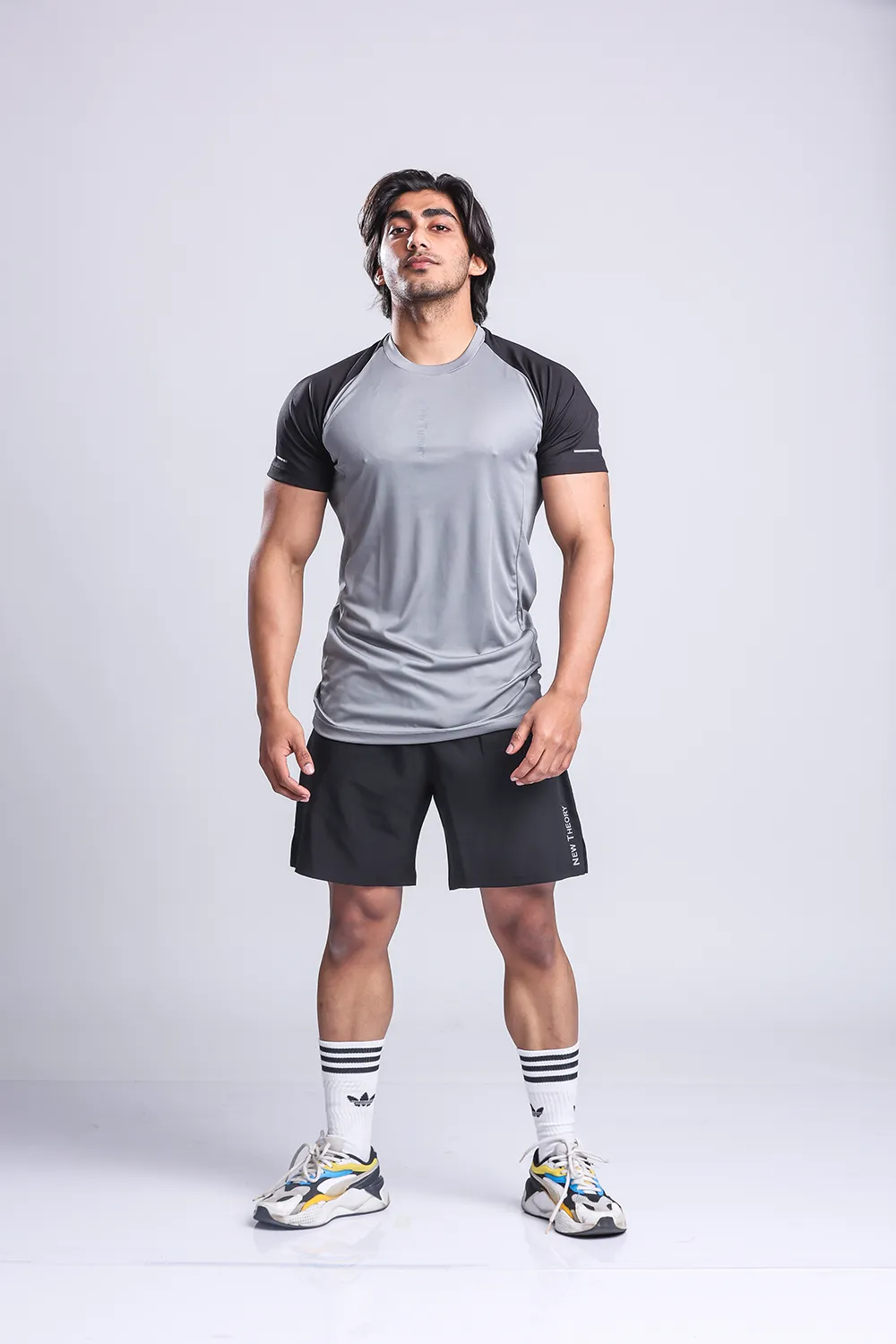 Active Two-tone T-shirt   Shorts set- Grey/Black & Black