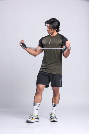 Active Two-tone T-shirt   Shorts set- Olive/Black & Black