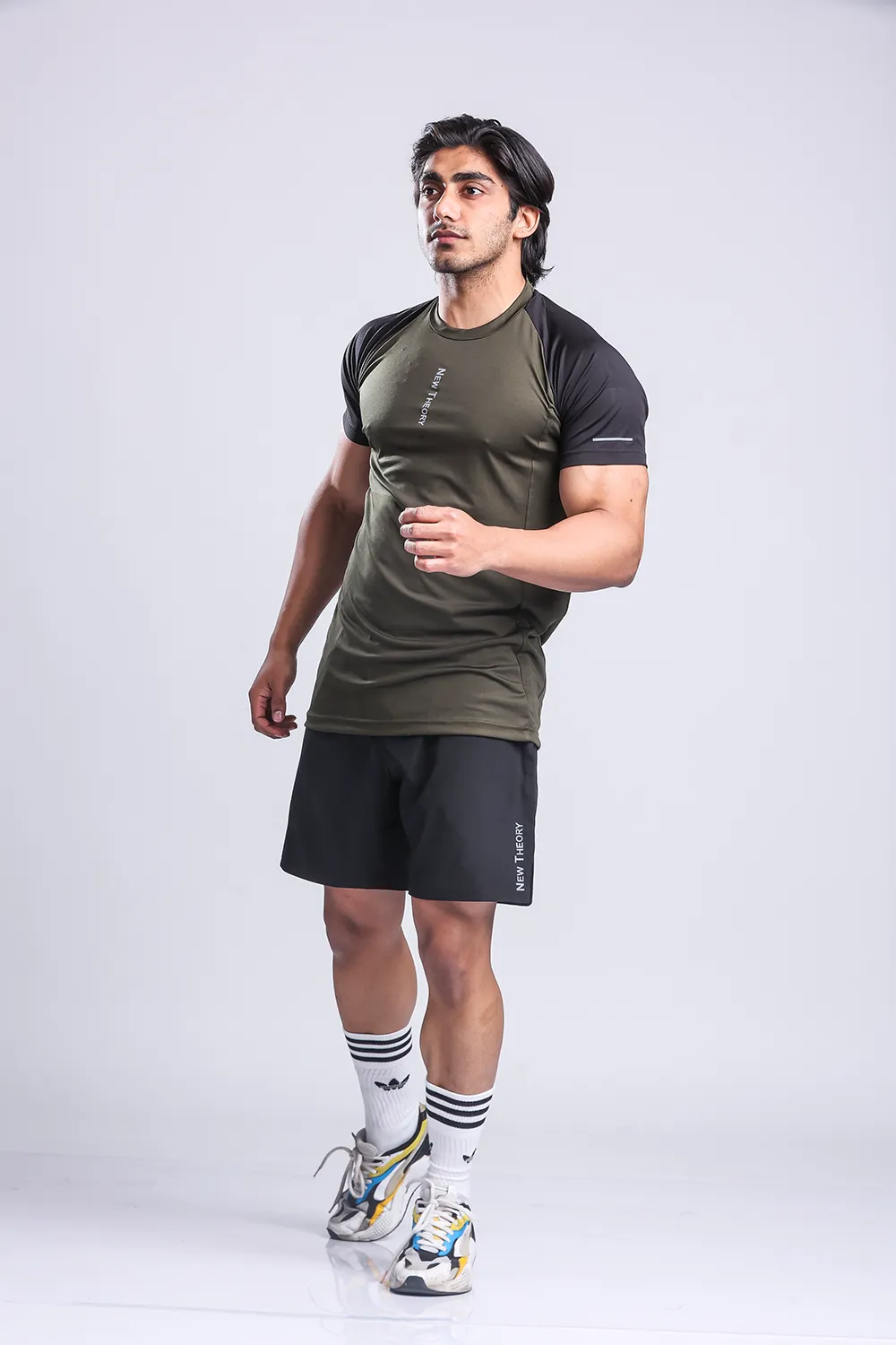 Active Two-tone T-shirt   Shorts set- Olive/Black & Black