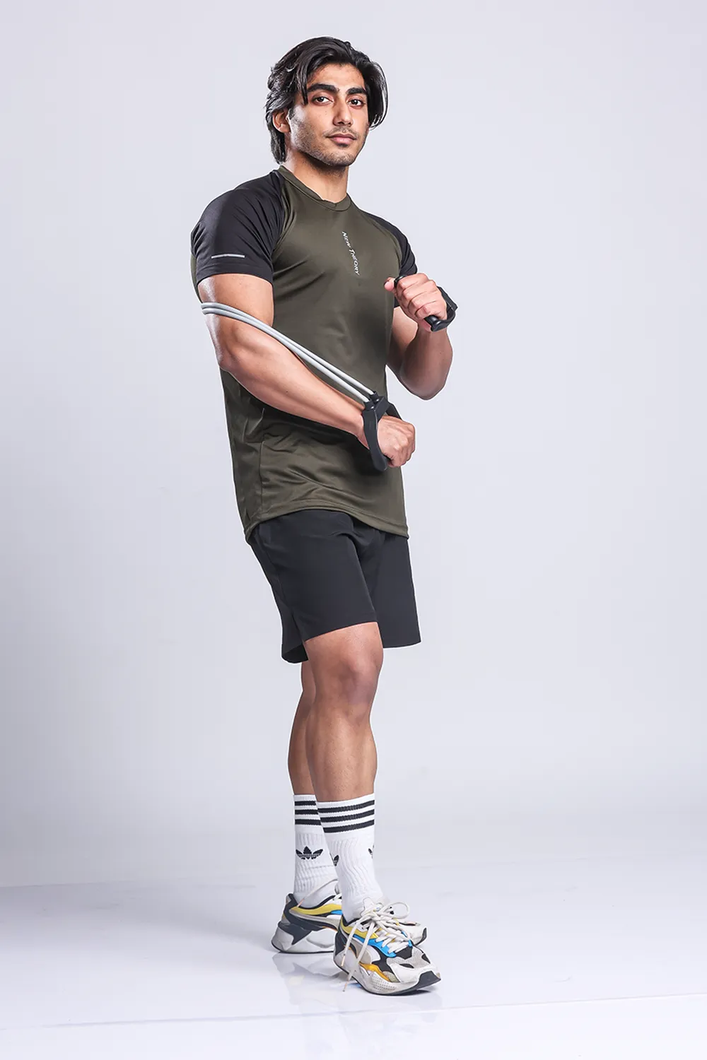 Active Two-tone T-shirt   Shorts set- Olive/Black & Black
