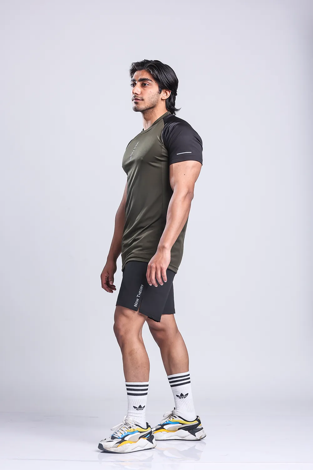 Active Two-tone T-shirt   Shorts set- Olive/Black & Black