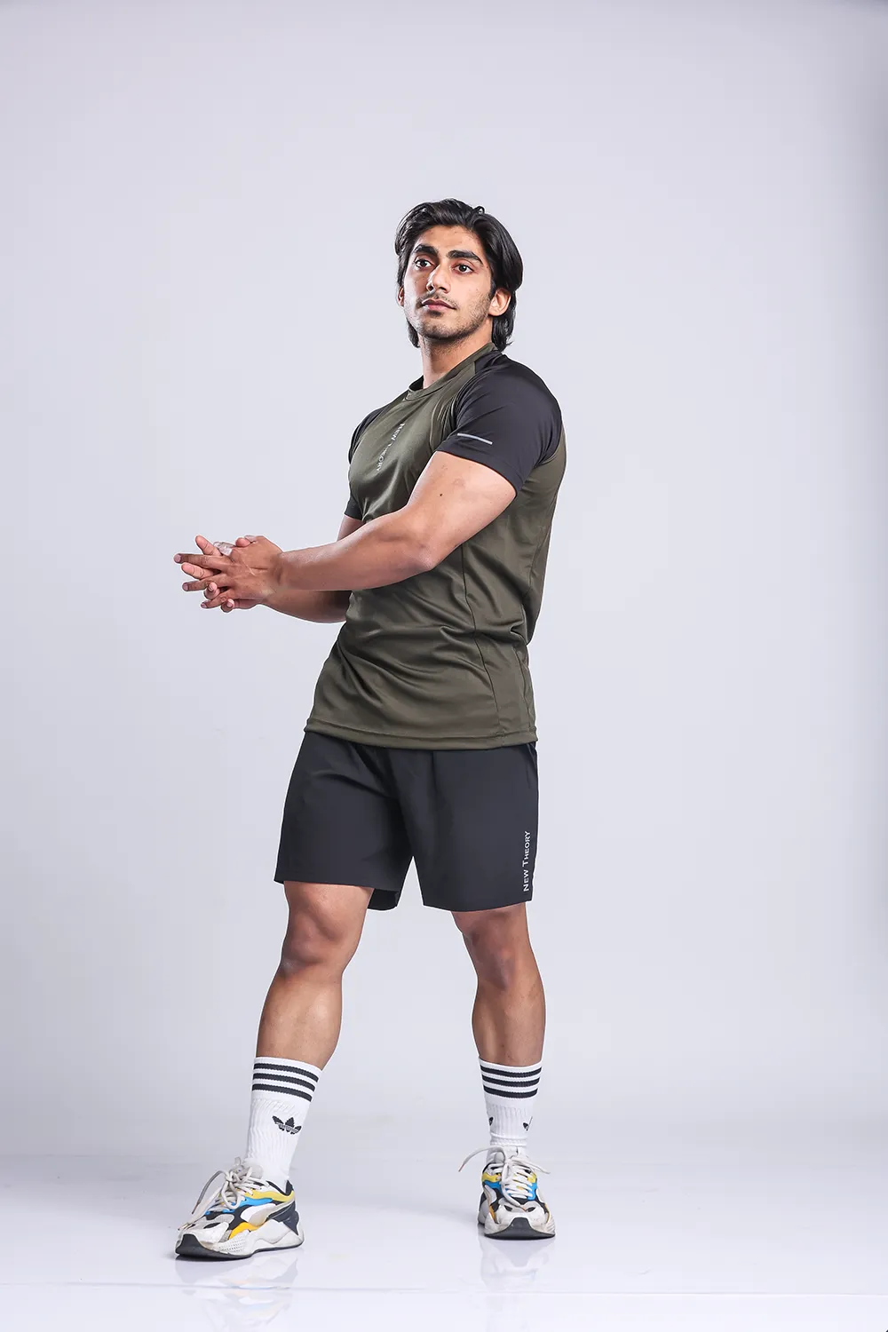 Active Two-tone T-shirt   Shorts set- Olive/Black & Black