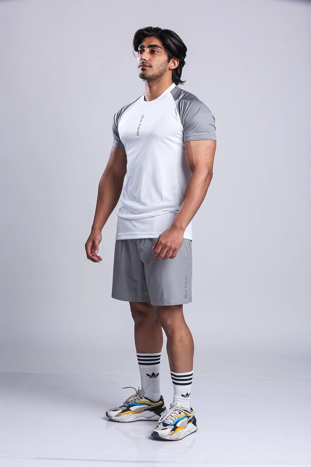 Active Two-tone T-shirt   Shorts set- White/Grey & Grey