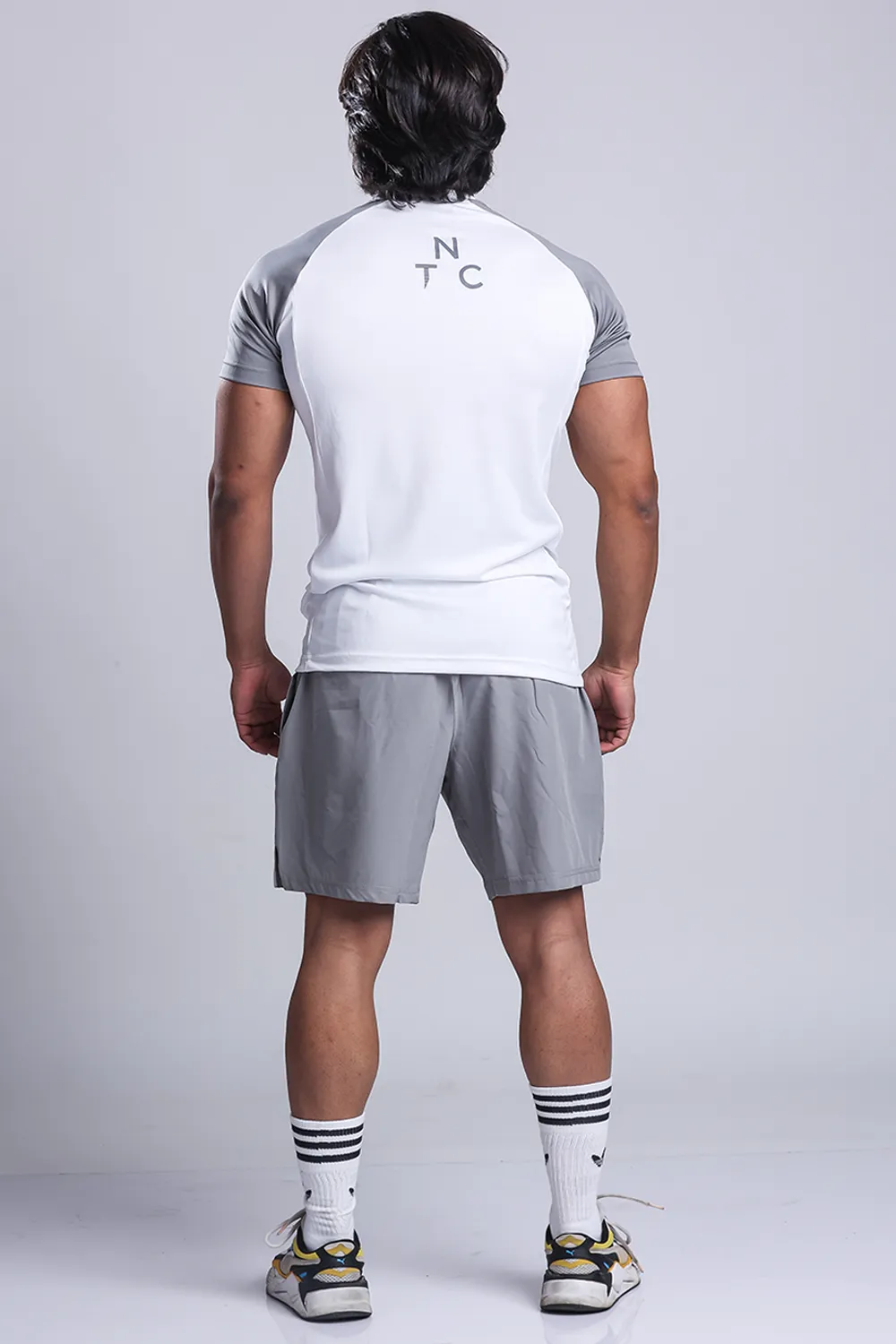 Active Two-tone T-shirt   Shorts set- White/Grey & Grey