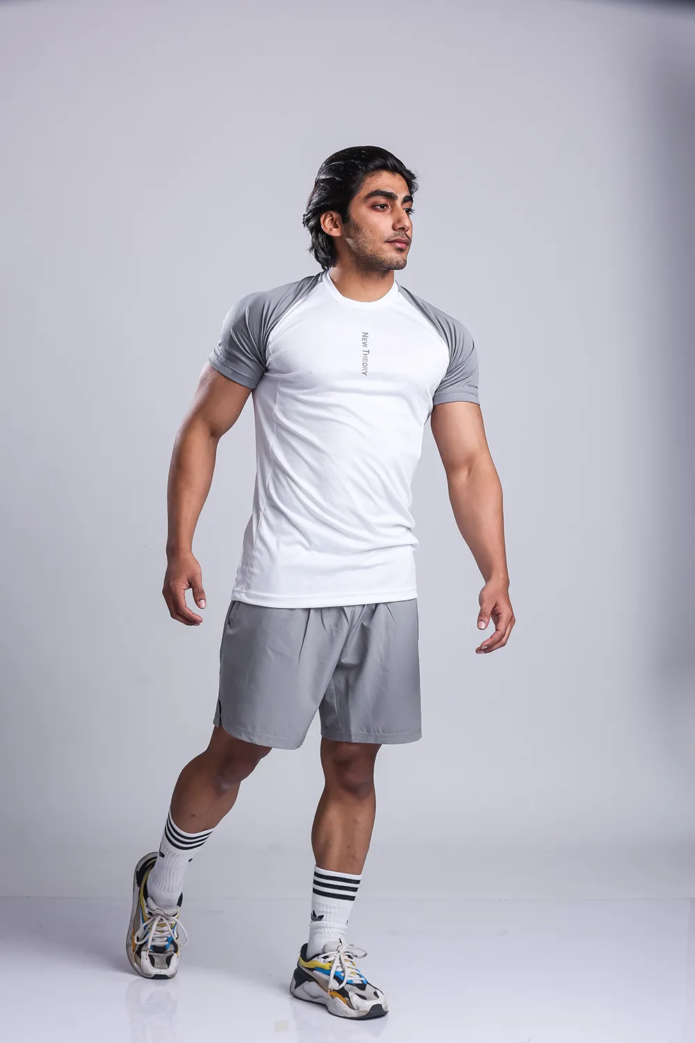 Active Two-tone T-shirt   Shorts set- White/Grey & Grey