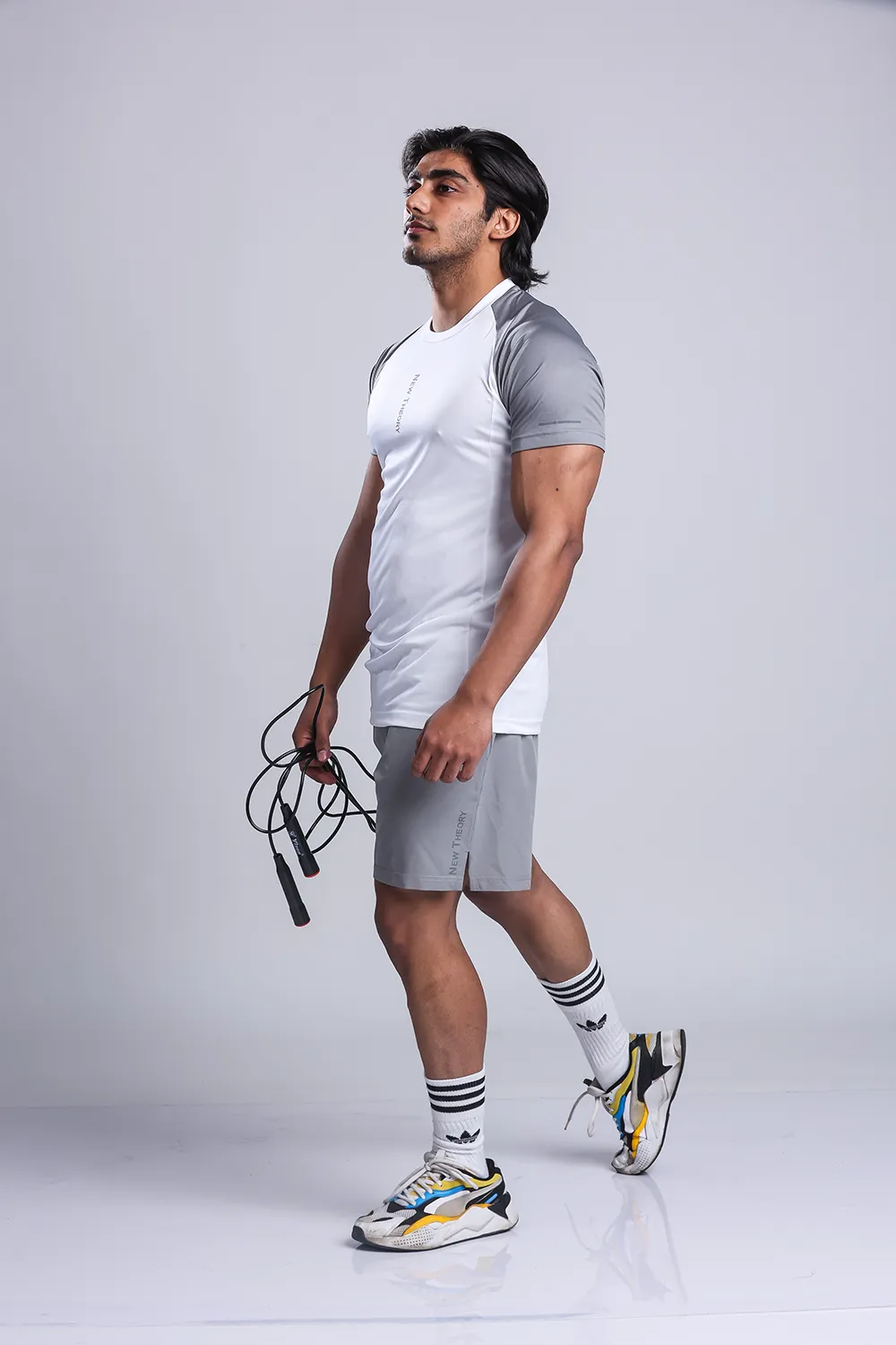Active Two-tone T-shirt   Shorts set- White/Grey & Grey