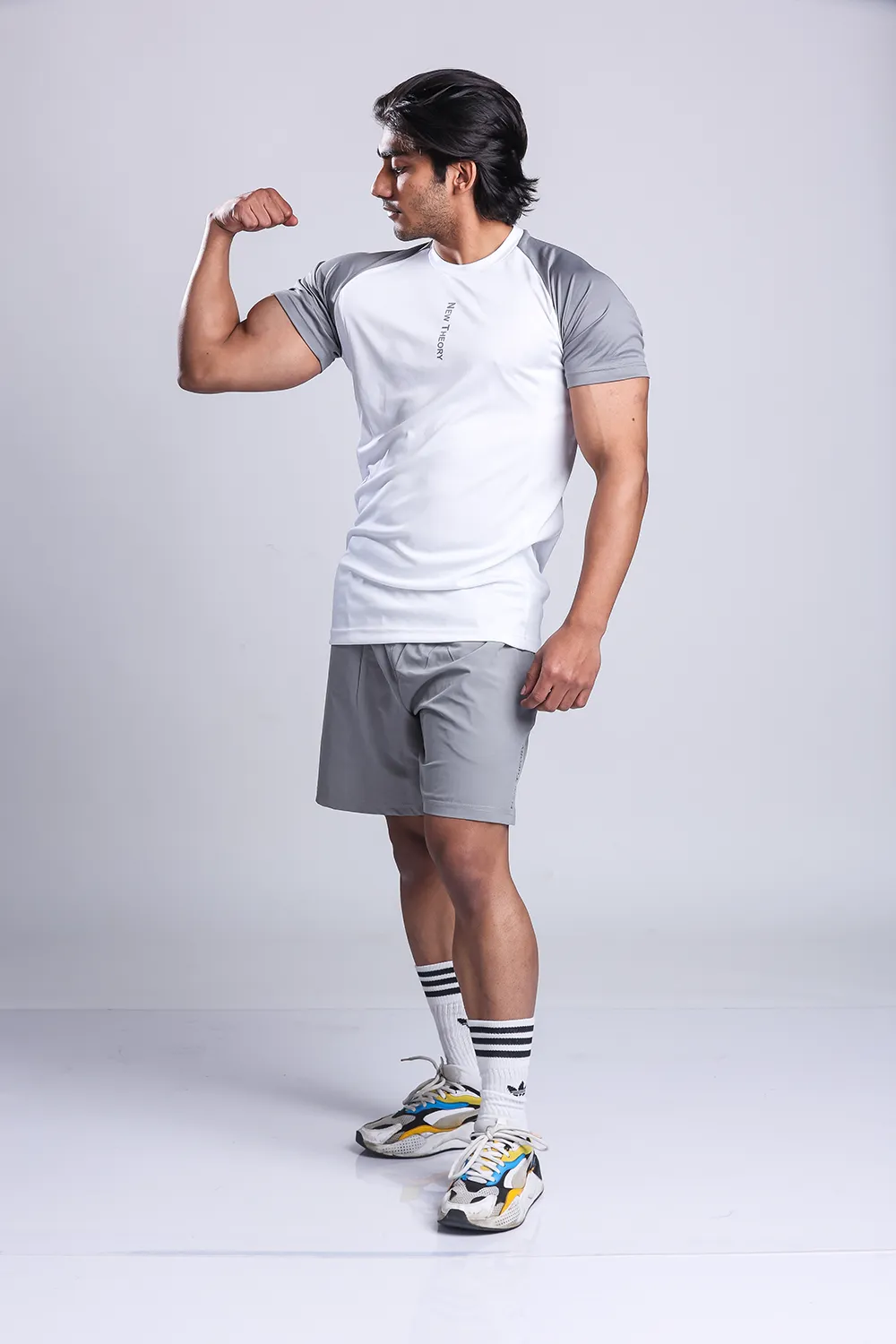 Active Two-tone T-shirt   Shorts set- White/Grey & Grey