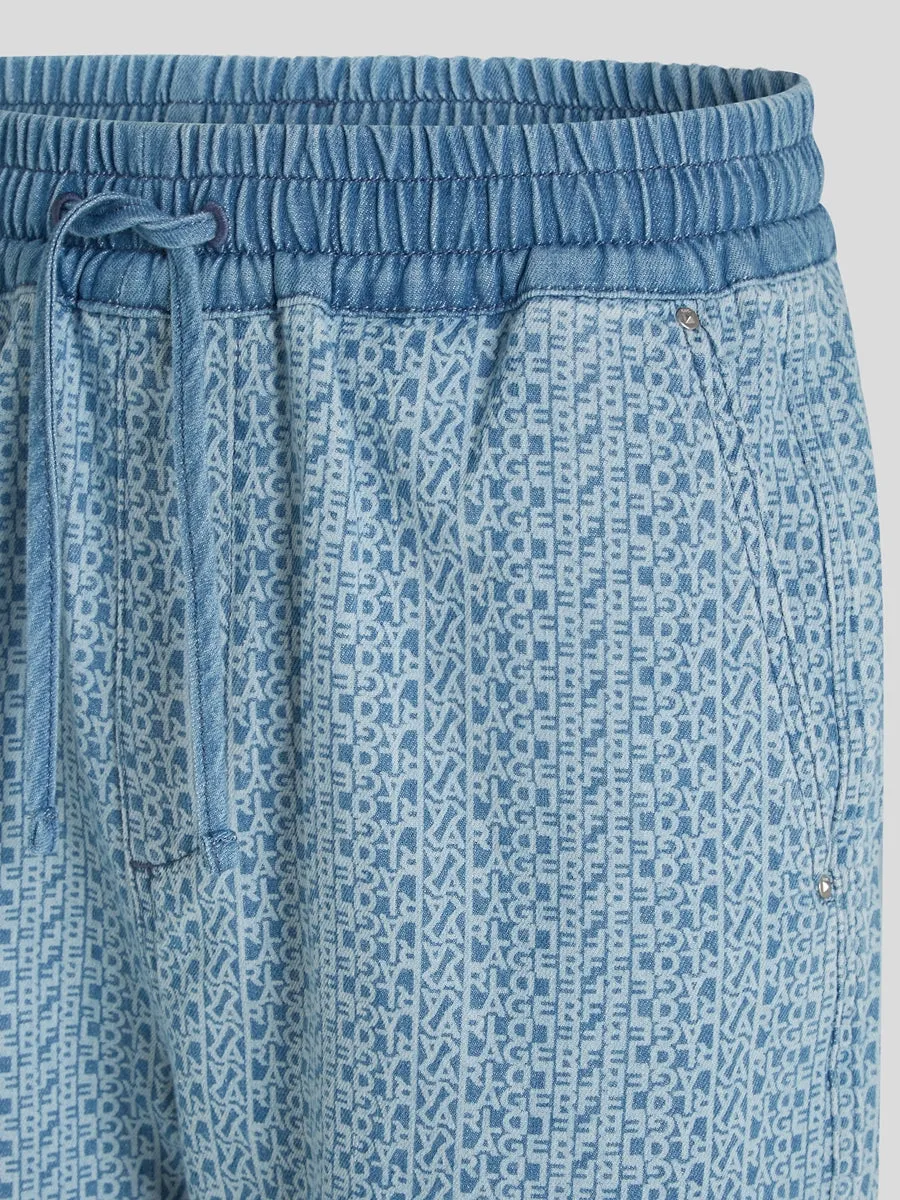 ALL-OVER KARL LOGO DENIM SHORTS