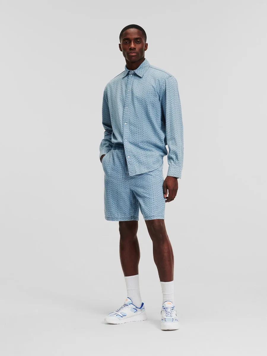 ALL-OVER KARL LOGO DENIM SHORTS