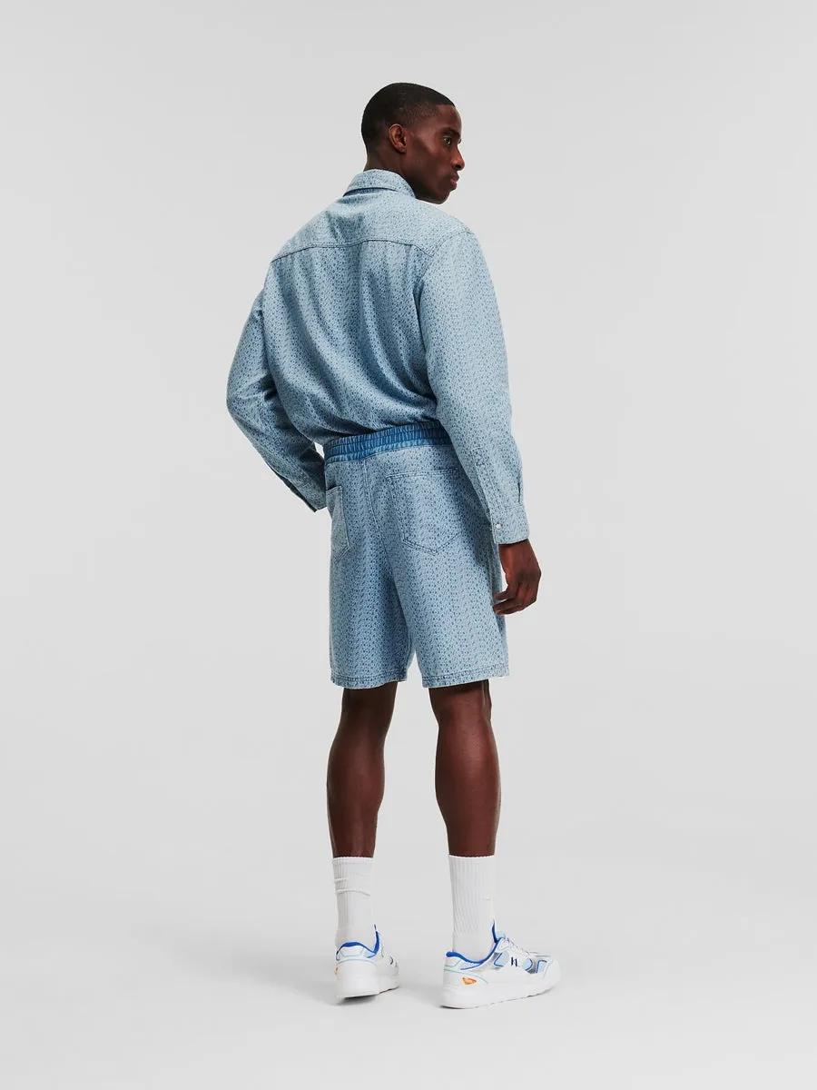 ALL-OVER KARL LOGO DENIM SHORTS