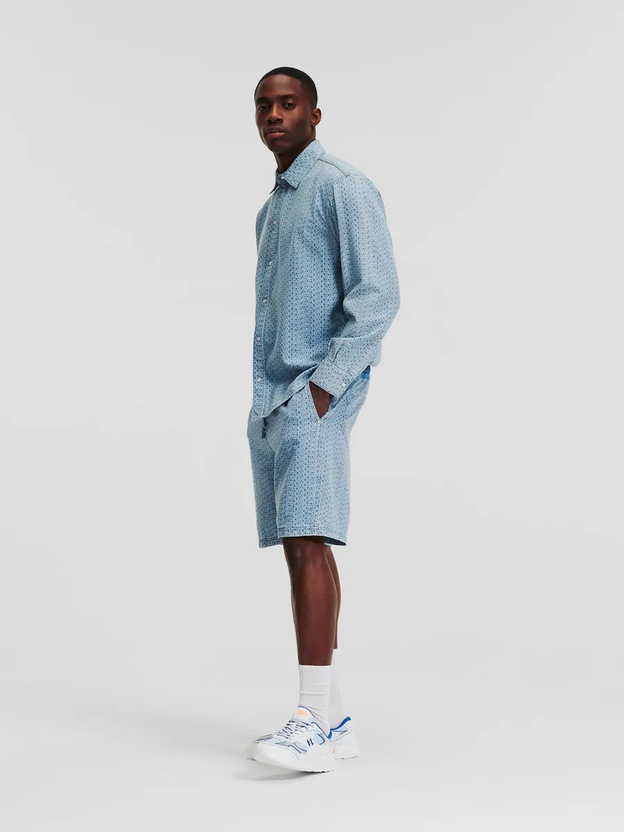 ALL-OVER KARL LOGO DENIM SHORTS