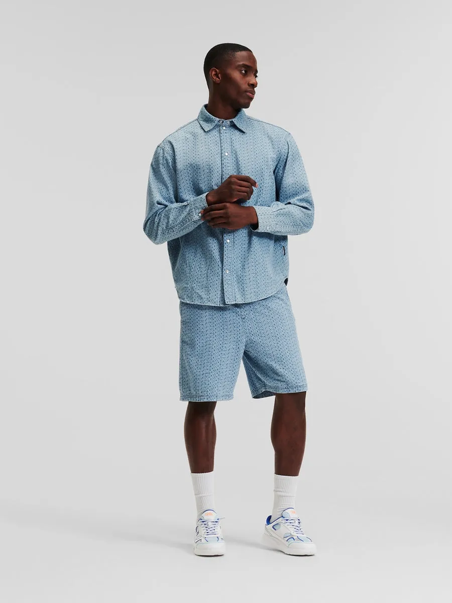 ALL-OVER KARL LOGO DENIM SHORTS