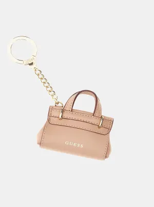 Beige Leather Handbag Keyring Guess