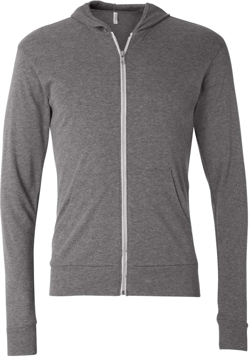 Bella Canvas Unisex Triblend Lightweight Full-Zip Hooded Long Sleeve Tee