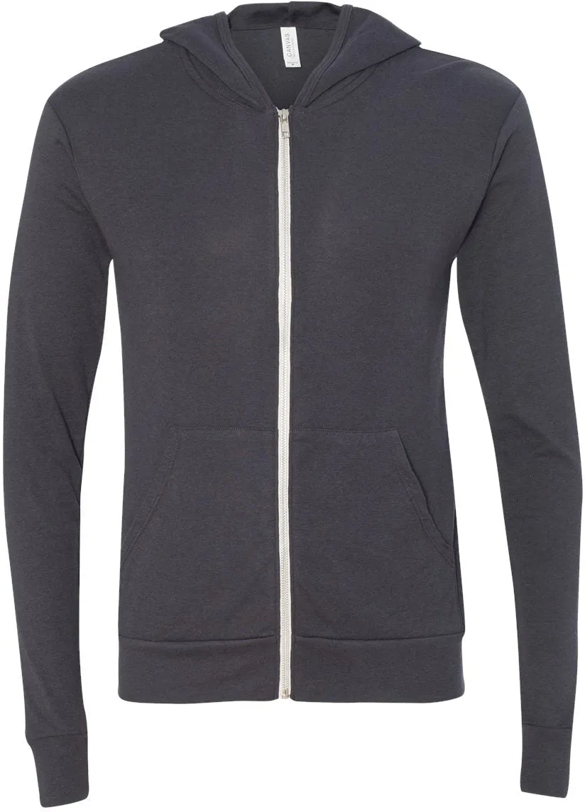 Bella Canvas Unisex Triblend Lightweight Full-Zip Hooded Long Sleeve Tee