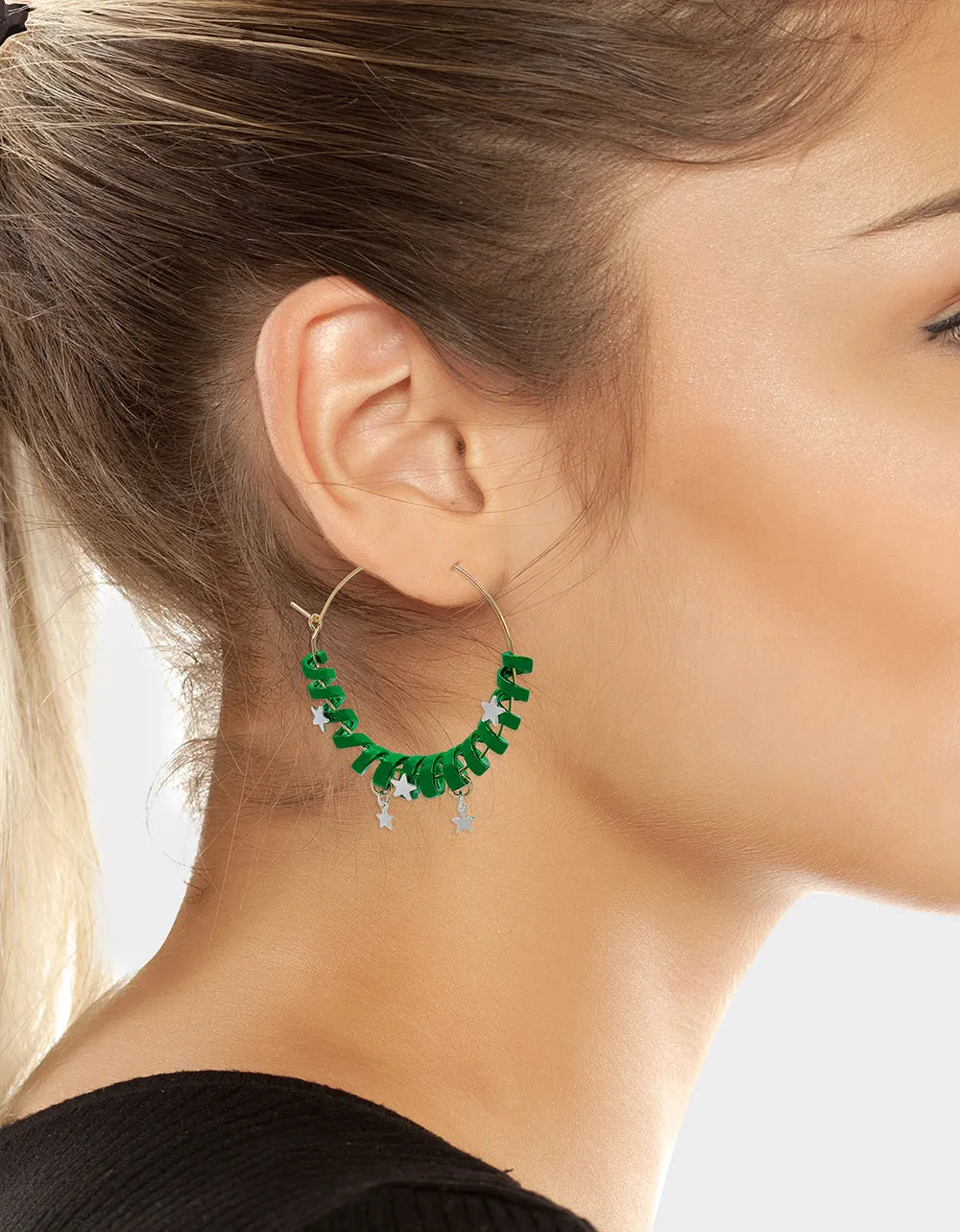 BETSEYS HOLIDAY COIL HOOP EARRINGS GREEN Betsey Johnson