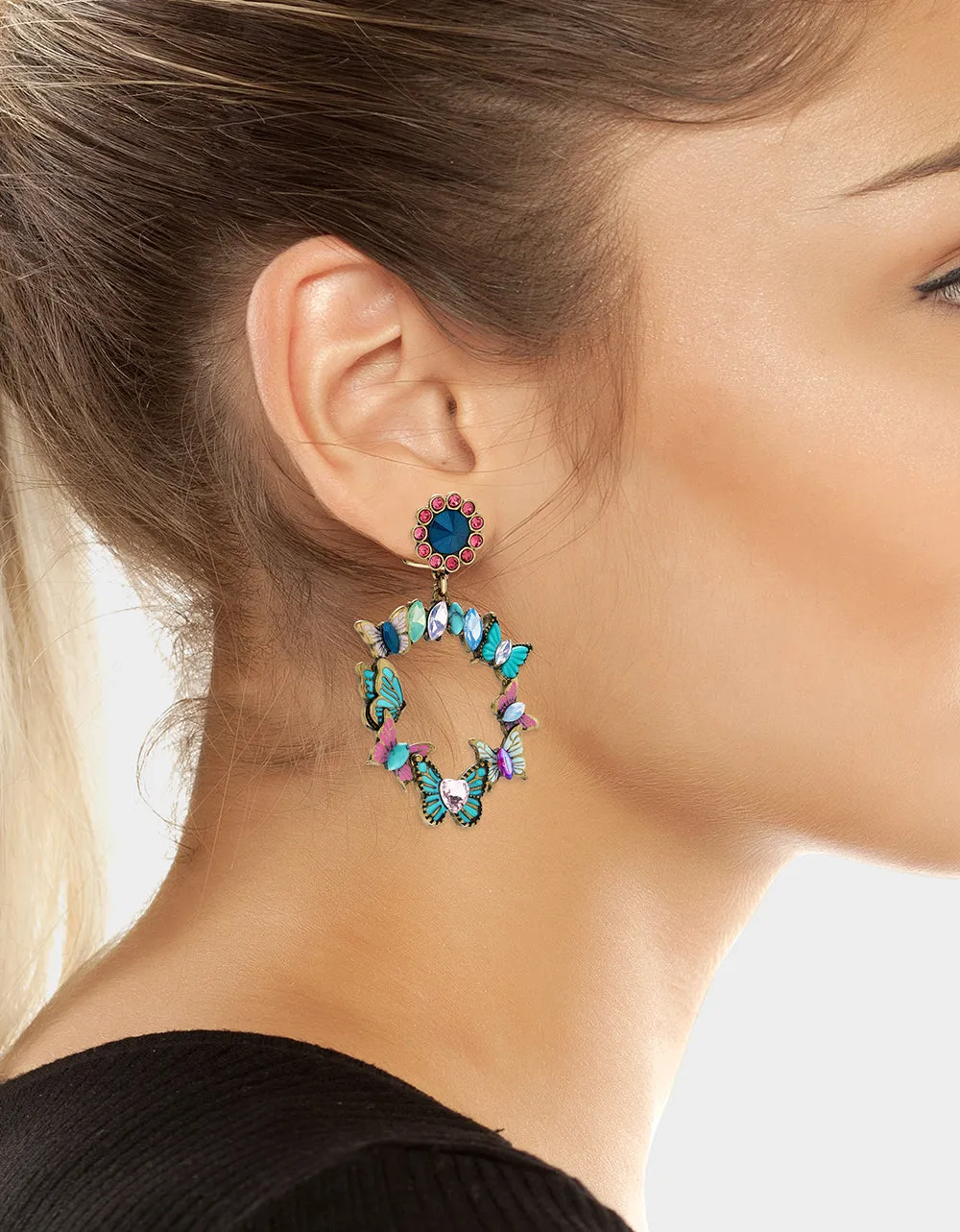 BOHO BUTTERFLY GYPSY HOOP EARRINGS MULTI Betsey Johnson