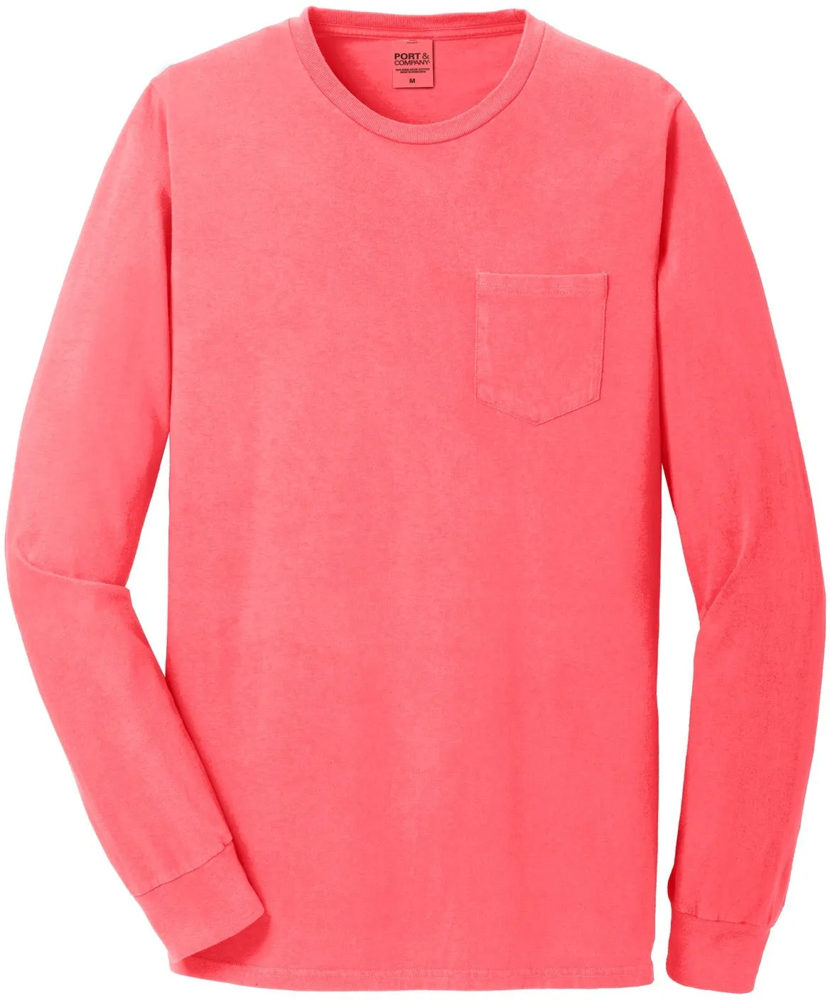CLOSEOUT - Port & Company Beach Wash Garment-Dyed Long Sleeve Pocket Tee