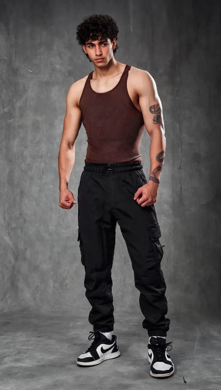 Muscle-Up Ribbed Tank - Brown & Impact Woven Cargos - Black