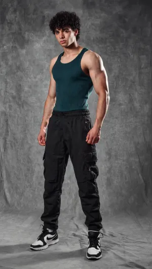 Muscle-Up Ribbed Tank - Green & Impact Woven Cargos - Black