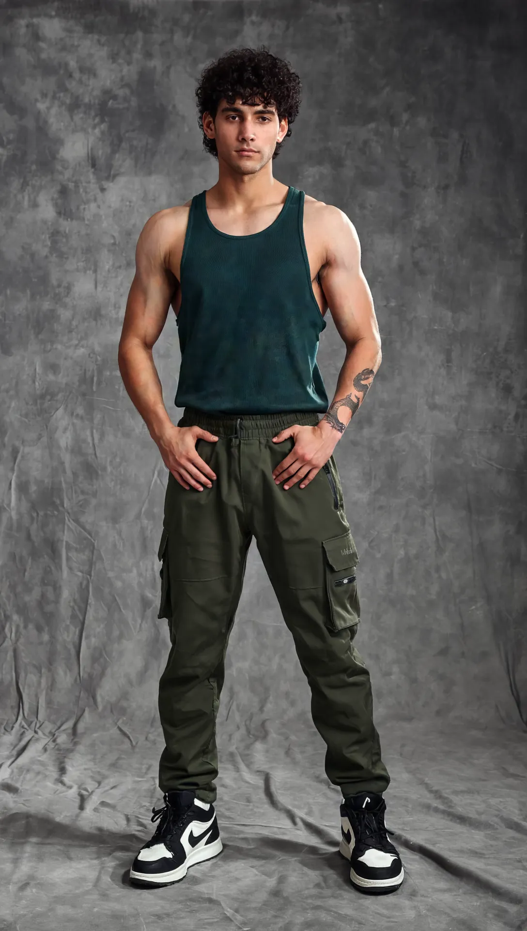 Muscle-Up Ribbed Tank - Green & Impact Woven Cargos - Olive