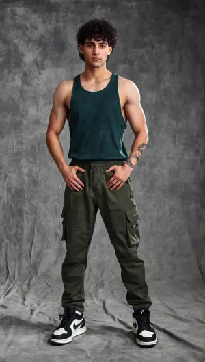 Muscle-Up Ribbed Tank - Green & Impact Woven Cargos - Olive