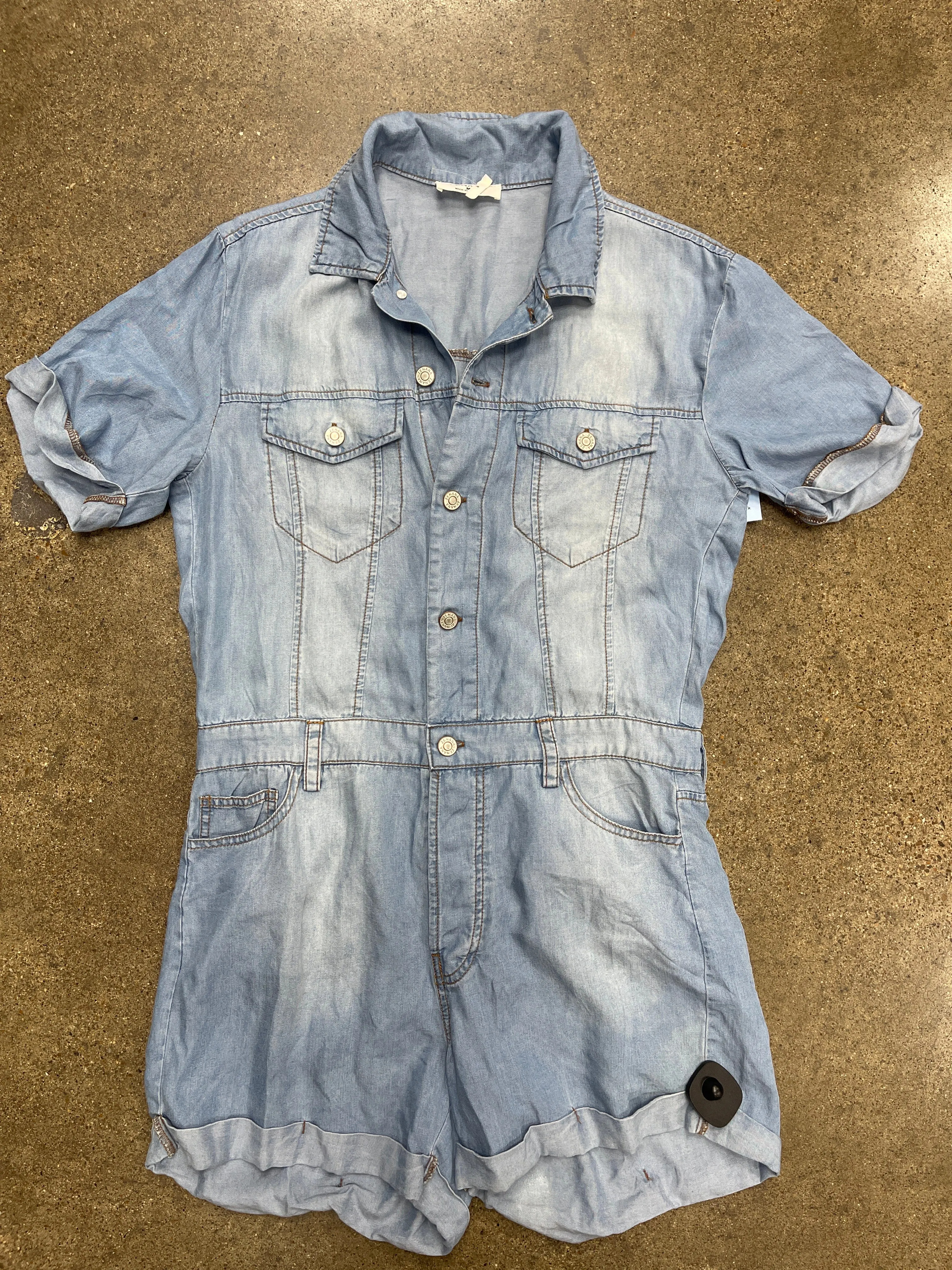 Romper By Zenana Outfitters In Blue Denim, Size:M