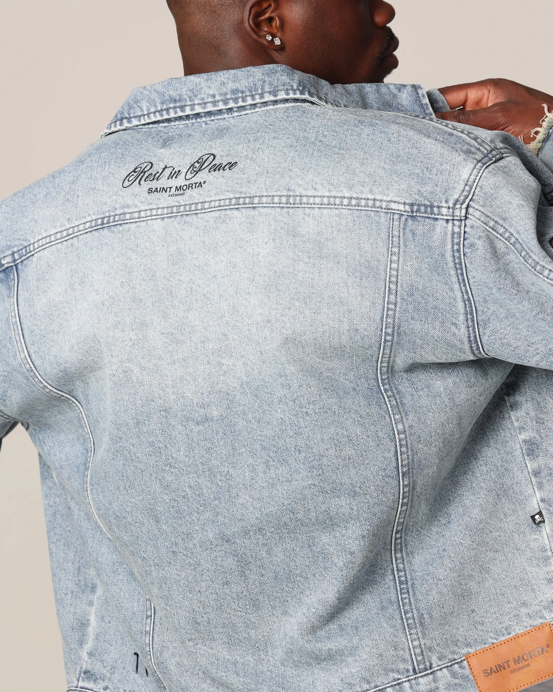 Saint Morta Rip Gothic Cutoff Denim Jacket Superwash Blue