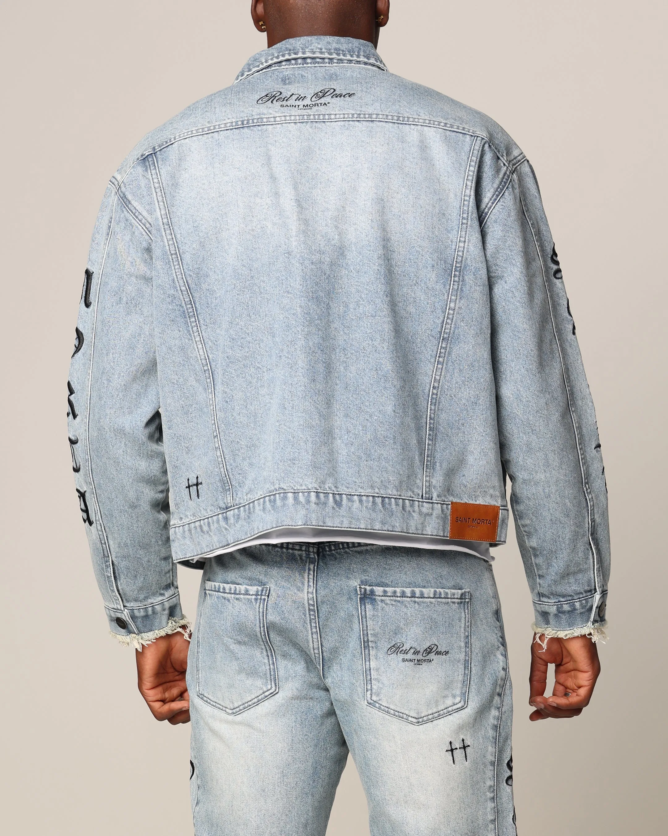 Saint Morta Rip Gothic Cutoff Denim Jacket Superwash Blue