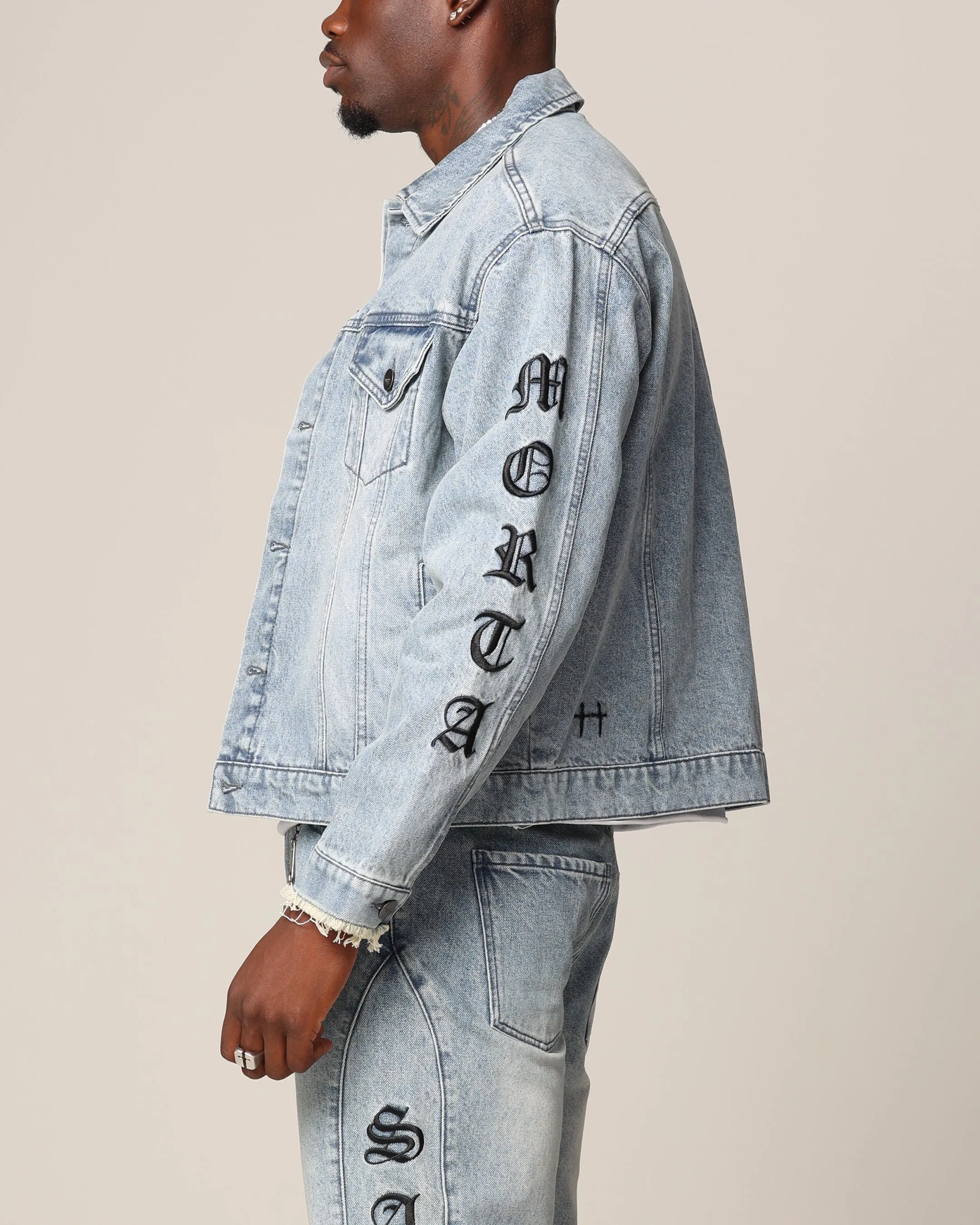 Saint Morta Rip Gothic Cutoff Denim Jacket Superwash Blue