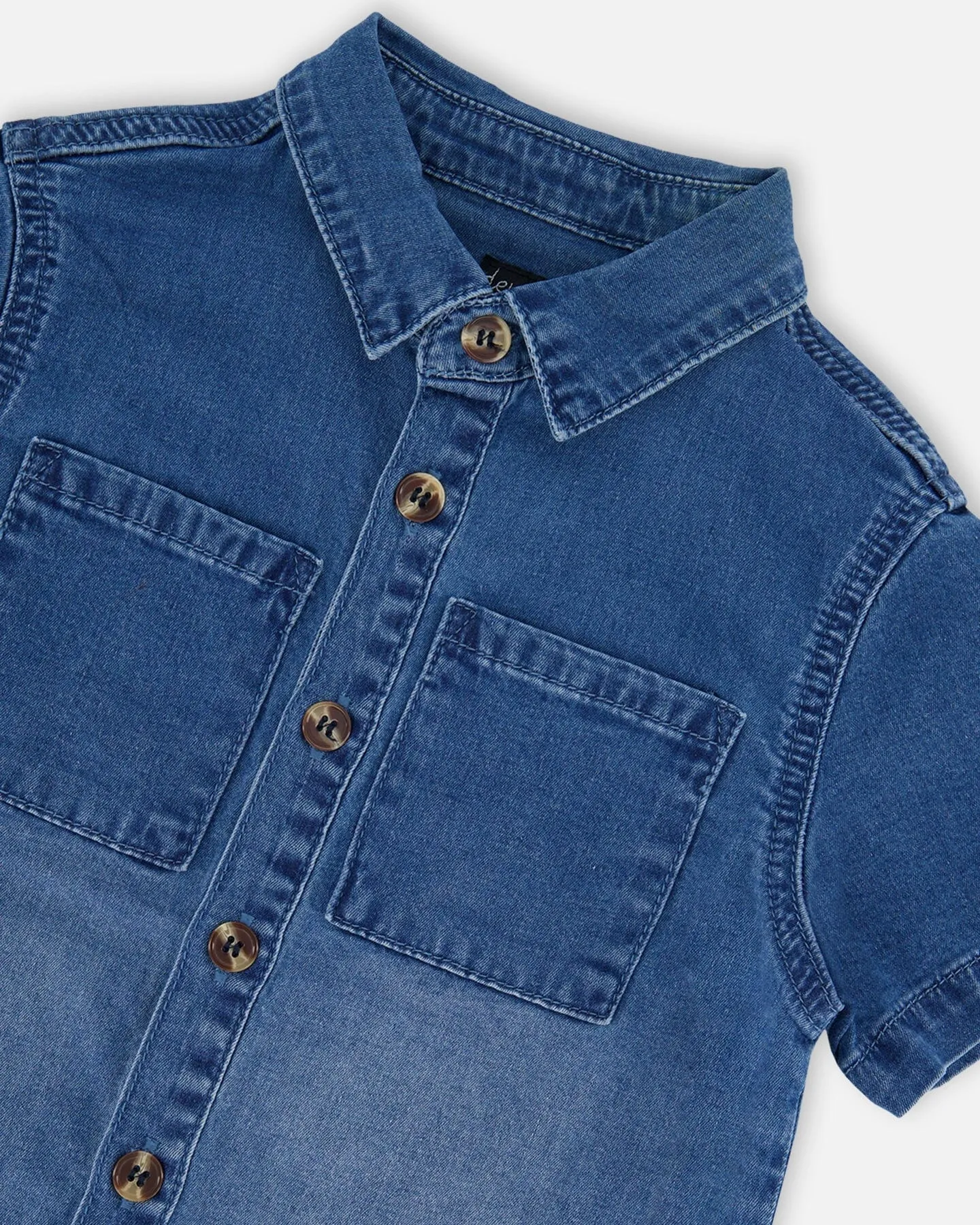 Short Sleeve Button Down Shirt Dark Denim Blue