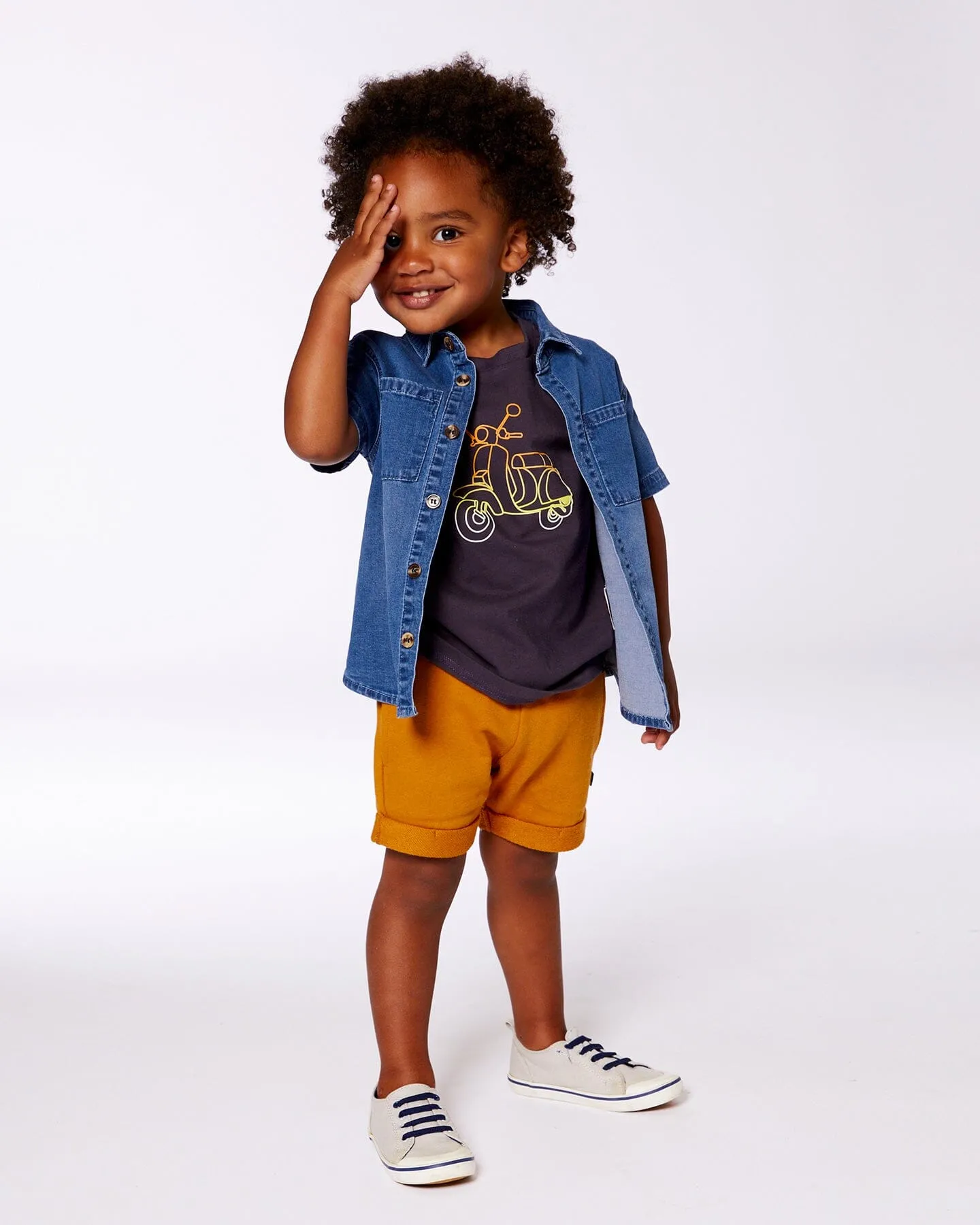 Short Sleeve Button Down Shirt Dark Denim Blue