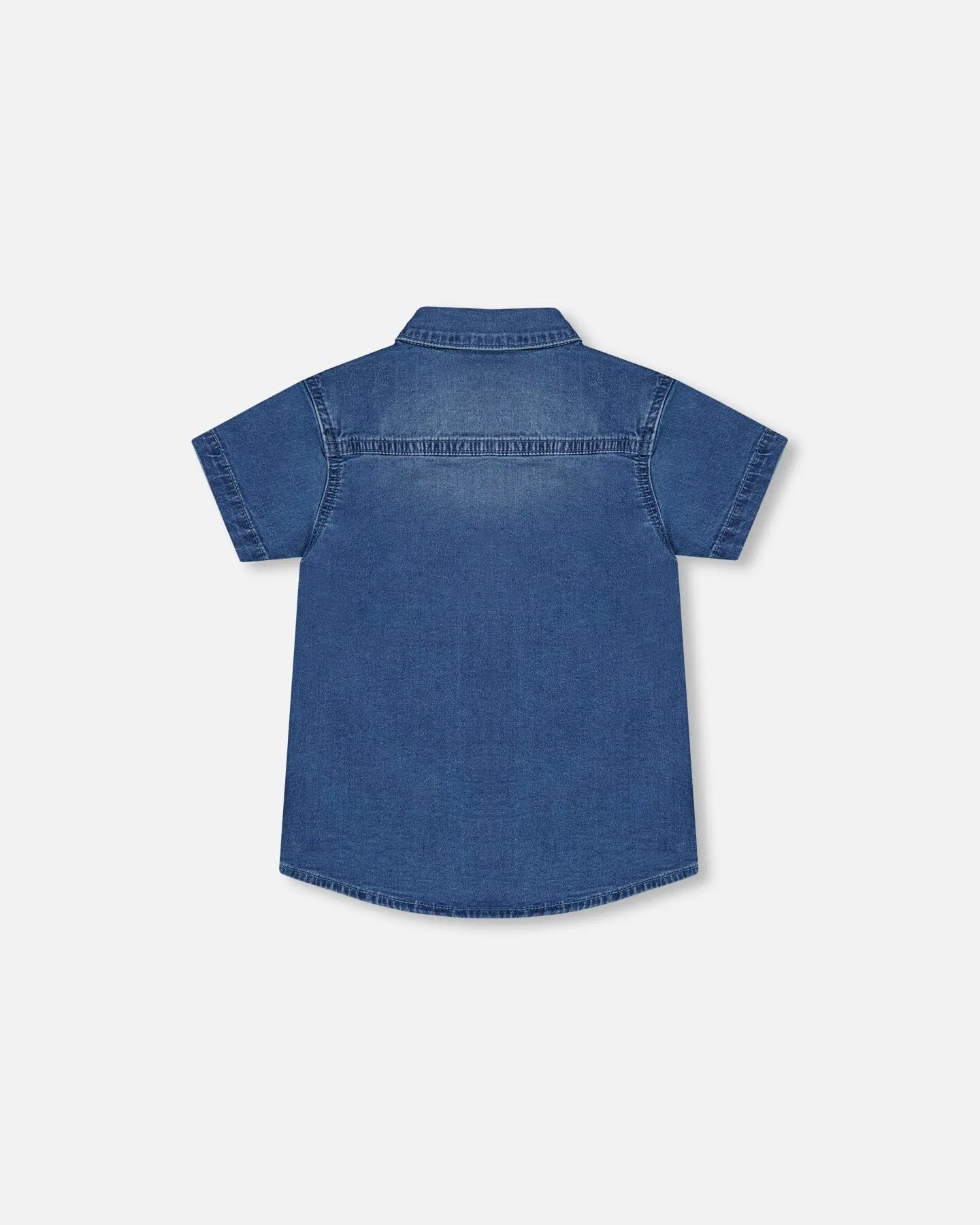 Short Sleeve Button Down Shirt Dark Denim Blue