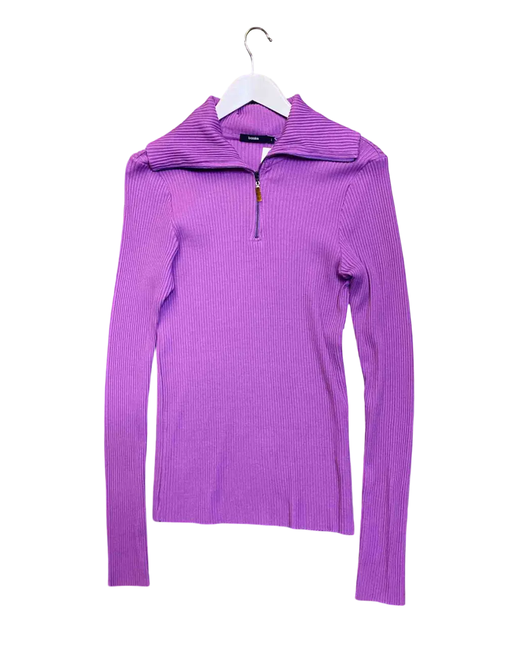 Size L | Bassike Ribbed Half Zip Top