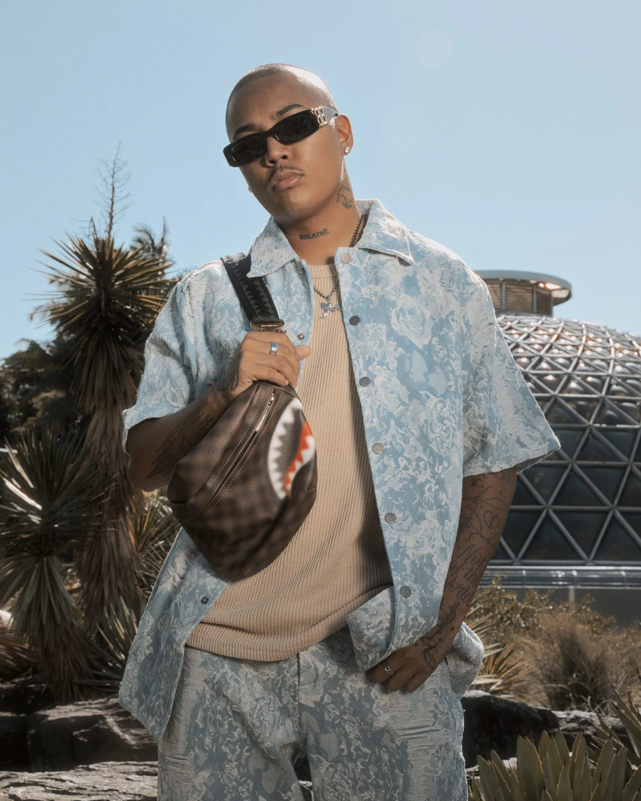 XXIII Denim Jacquard Button Up Shirt Pacific Blue