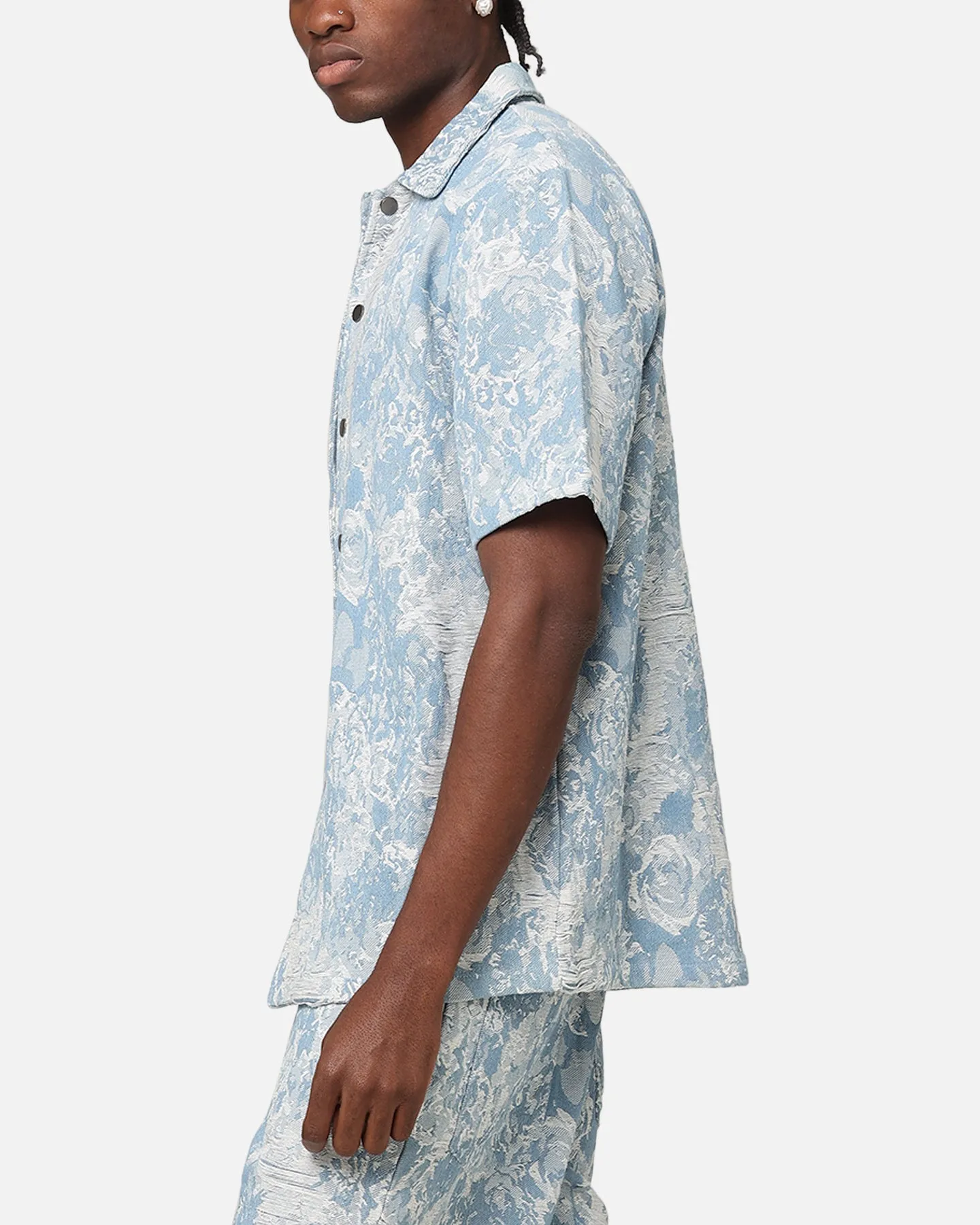 XXIII Denim Jacquard Button Up Shirt Pacific Blue